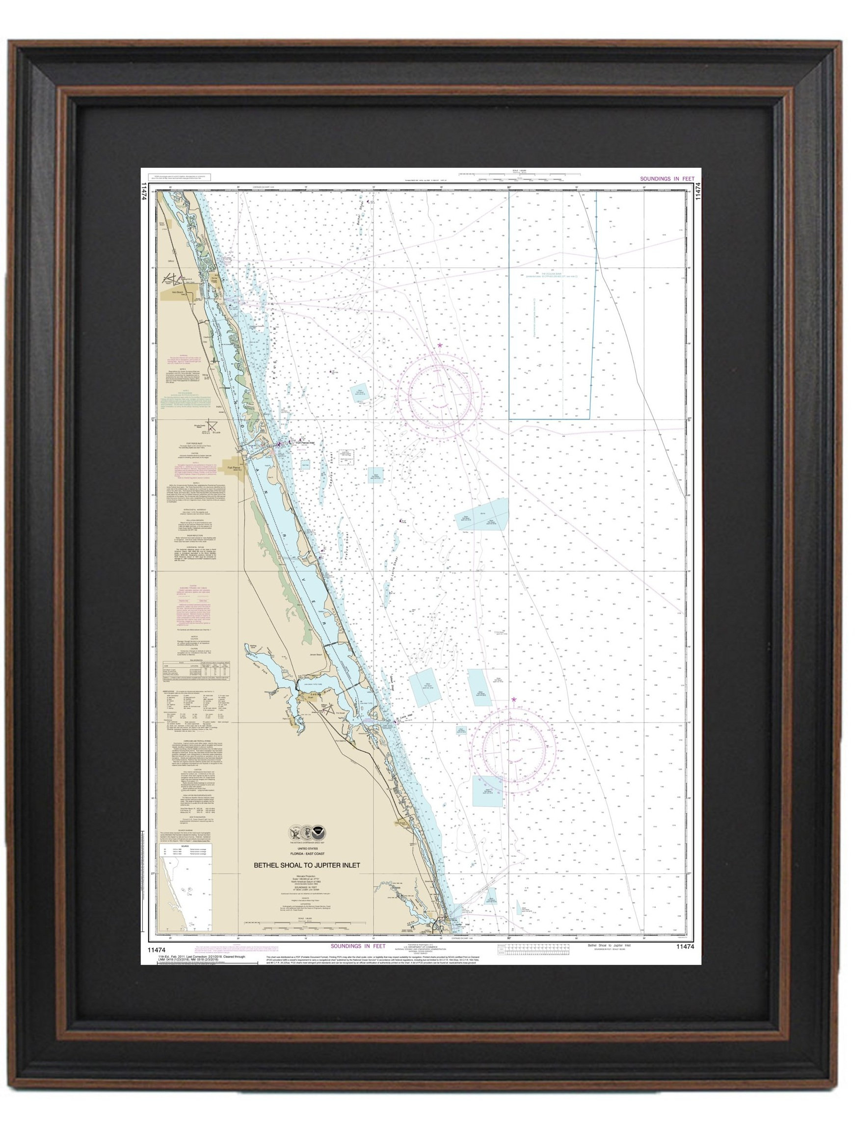 Longshore Tides Bethel Shoal To Jupiter Inlet Nautical Chart Framed